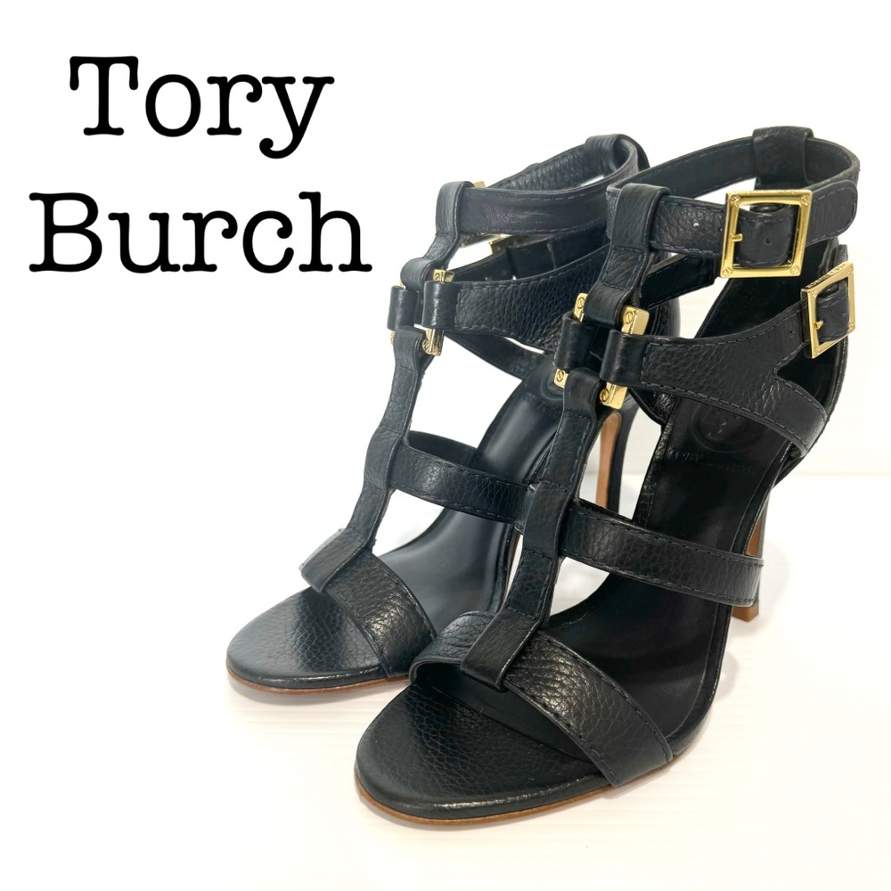 Tory Burch Black Leather Buckle Straps High Heels Size 5